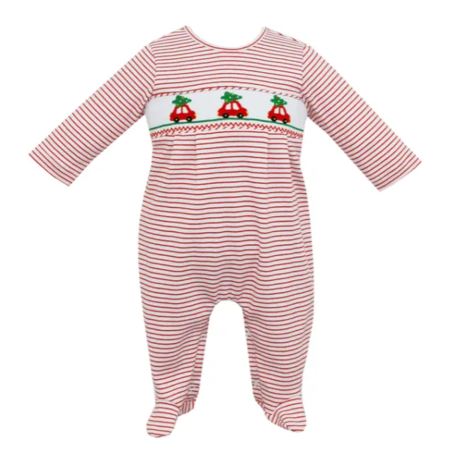 Petit Bebe Smocked Knit Ruffle Christmas Footie