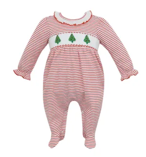 Petit Bebe Smocked Knit Ruffle Christmas Footie