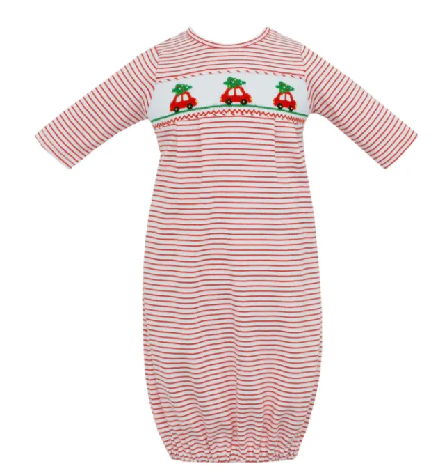 Petit Bebe Smocked Knit Ruffle Christmas Footie