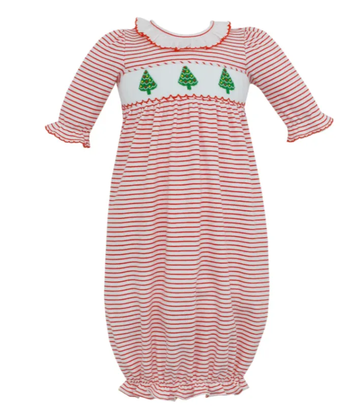 Petit Bebe Smocked Knit Ruffle Christmas Footie