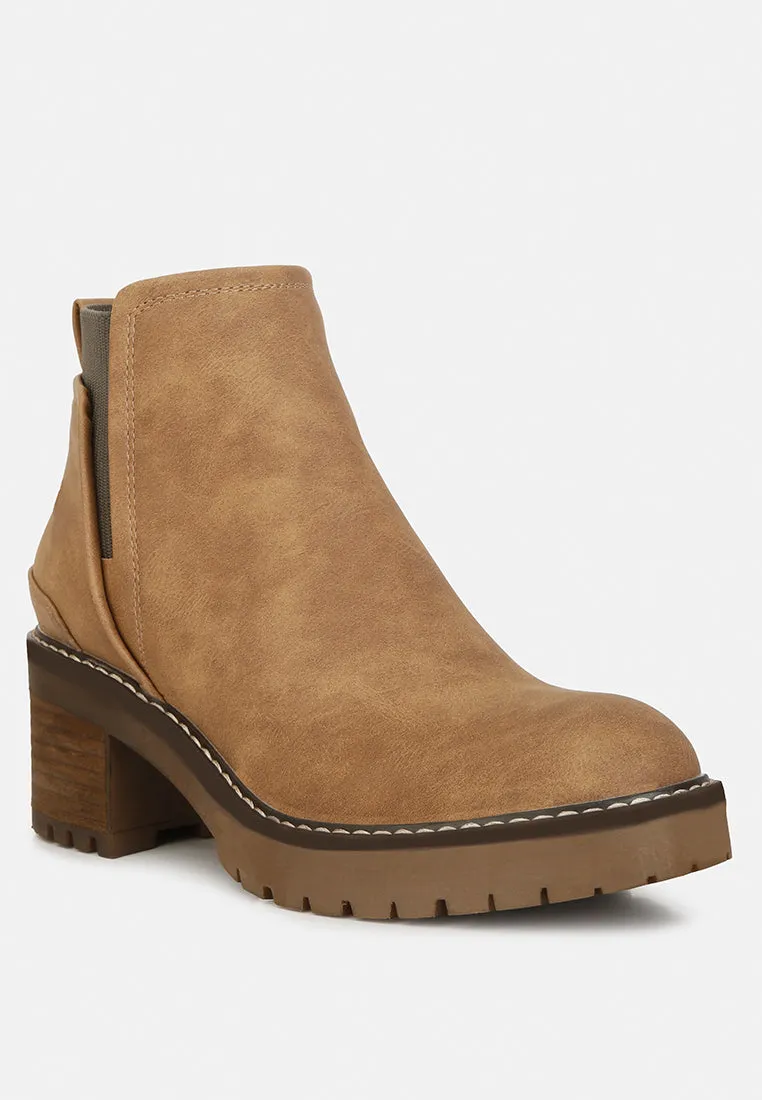 Pheonix Faux Leather Chunky Heel Ankle Boots By Ruw