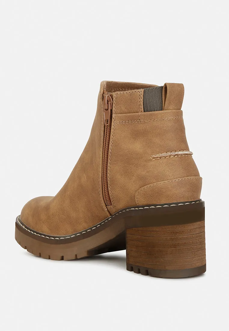Pheonix Faux Leather Chunky Heel Ankle Boots By Ruw