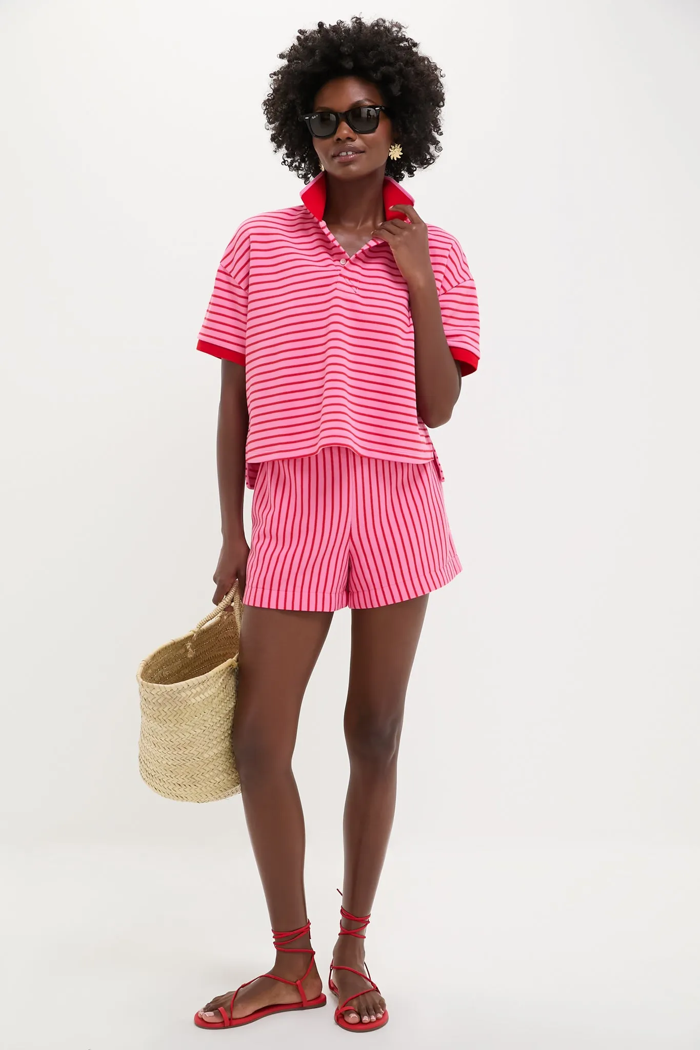 Pink and Red Stripe Pique Holmes Boyfriend Polo
