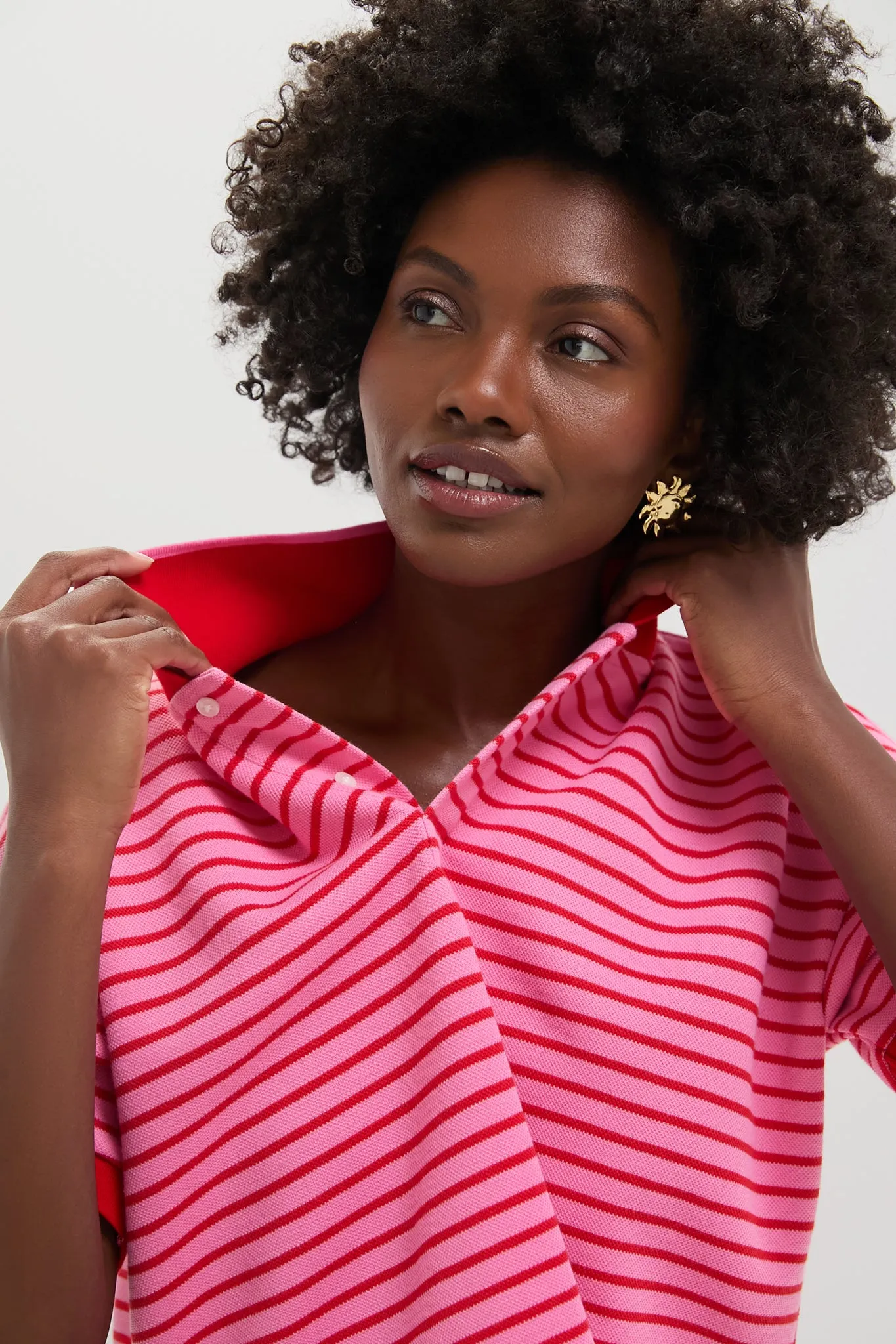 Pink and Red Stripe Pique Holmes Boyfriend Polo