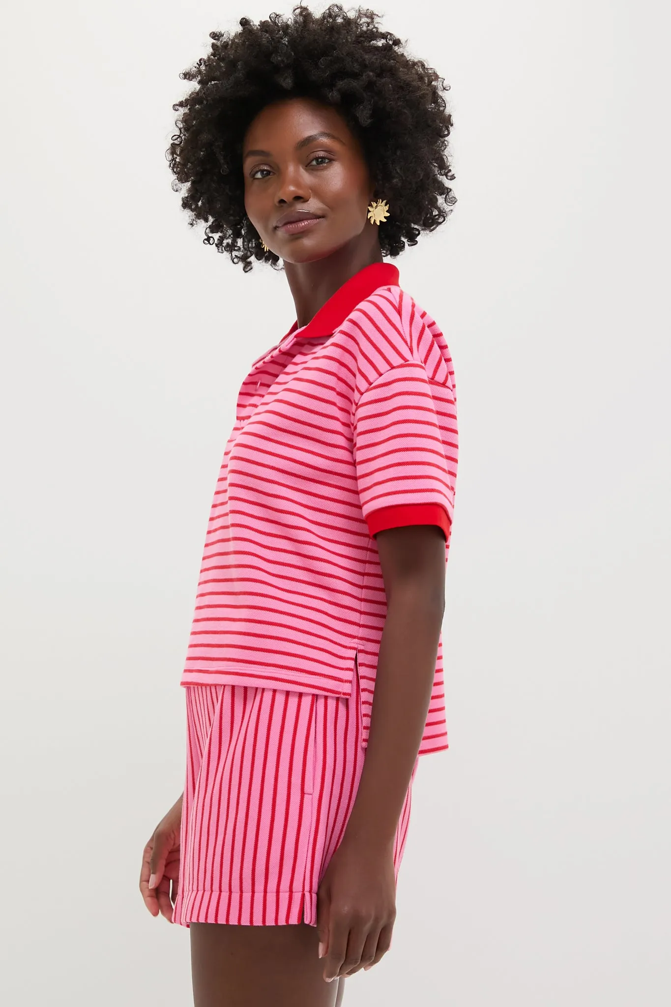 Pink and Red Stripe Pique Holmes Boyfriend Polo