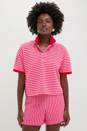 Pink and Red Stripe Pique Holmes Boyfriend Polo