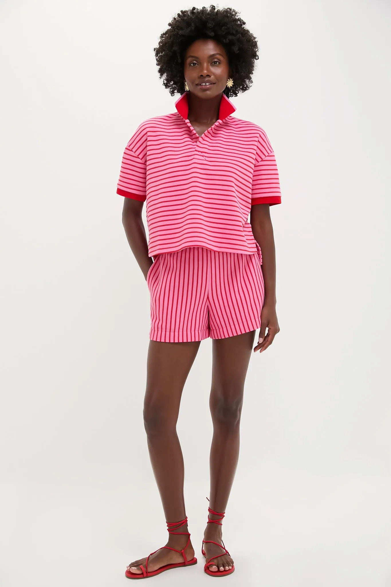 Pink and Red Stripe Pique Holmes Boyfriend Polo