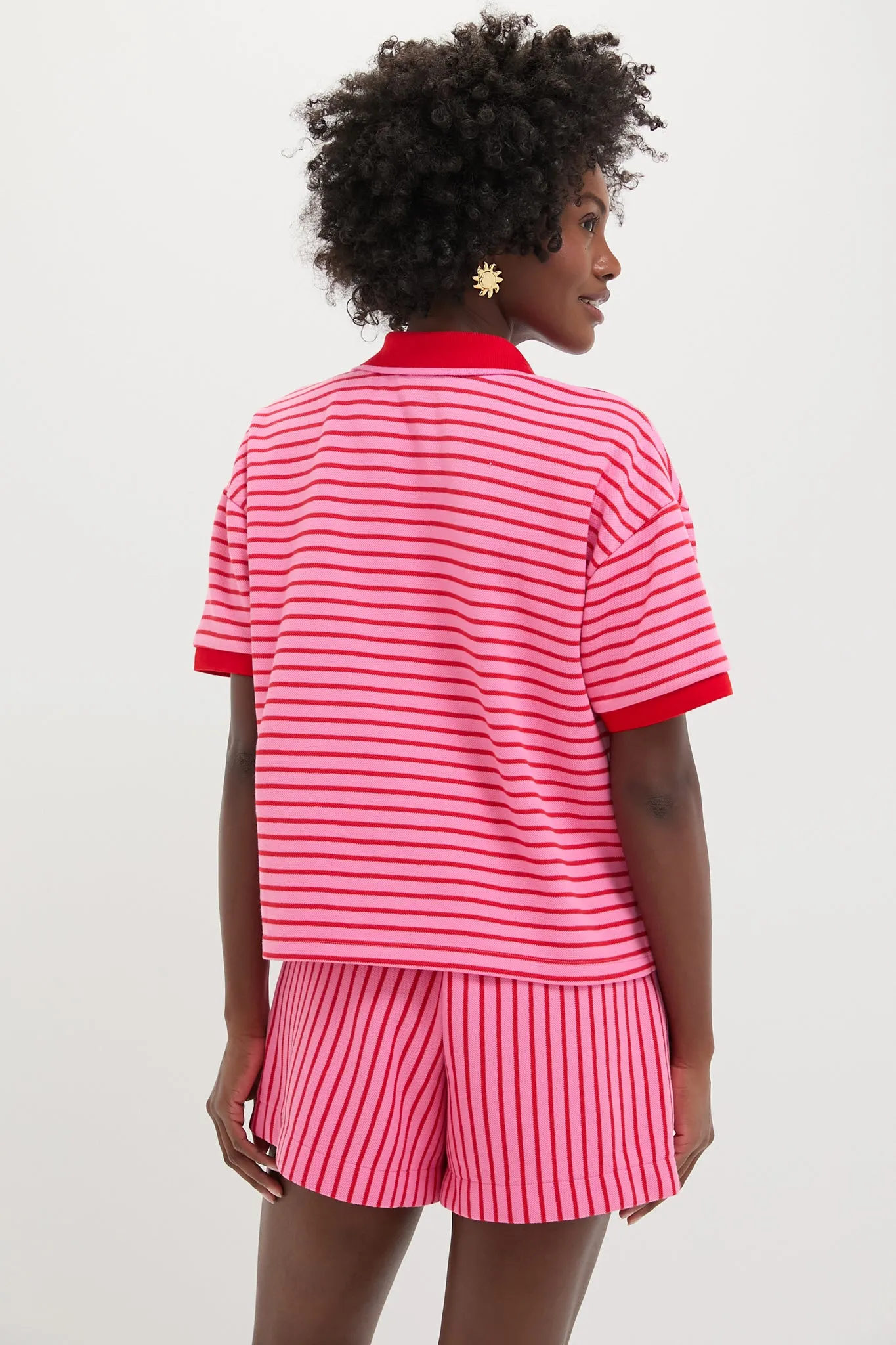 Pink and Red Stripe Pique Holmes Boyfriend Polo