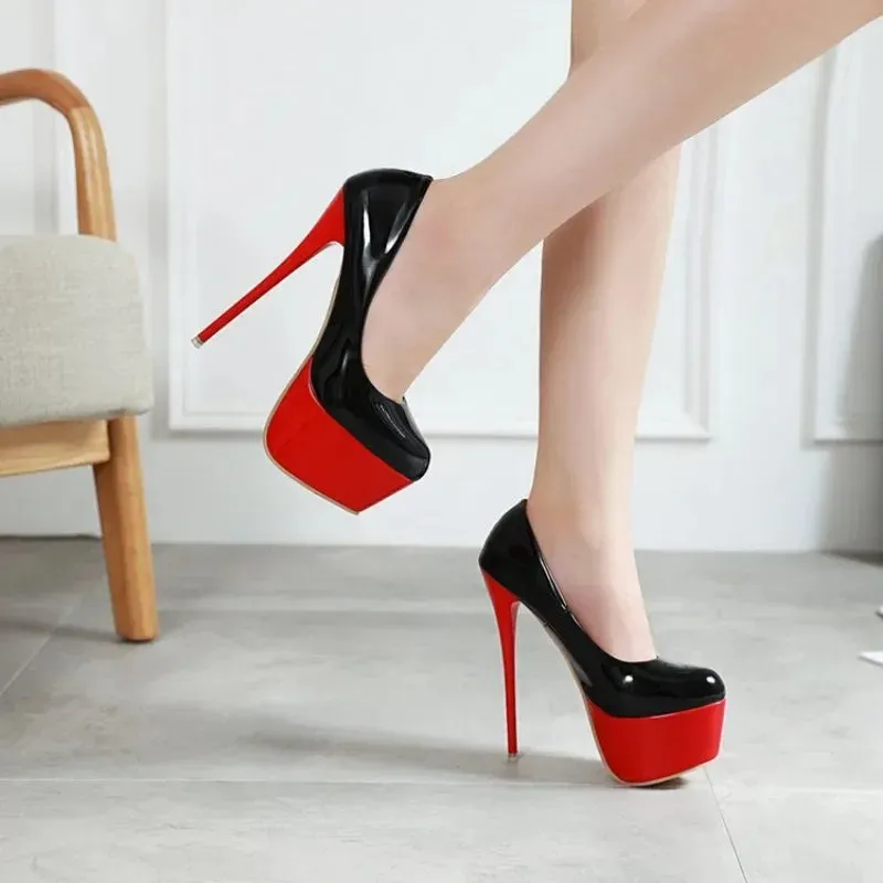 Platform Heels Women Wedding Shoes Female Sexy Thin High Heels 16cm Pumps Women Black Patent Leather Ladies Shoes Plus Size35-43
