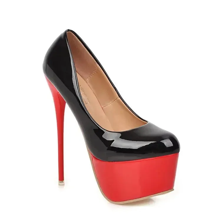 Platform Heels Women Wedding Shoes Female Sexy Thin High Heels 16cm Pumps Women Black Patent Leather Ladies Shoes Plus Size35-43