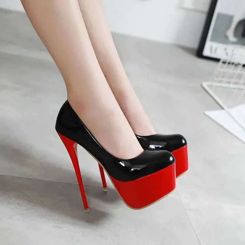 Platform Heels Women Wedding Shoes Female Sexy Thin High Heels 16cm Pumps Women Black Patent Leather Ladies Shoes Plus Size35-43