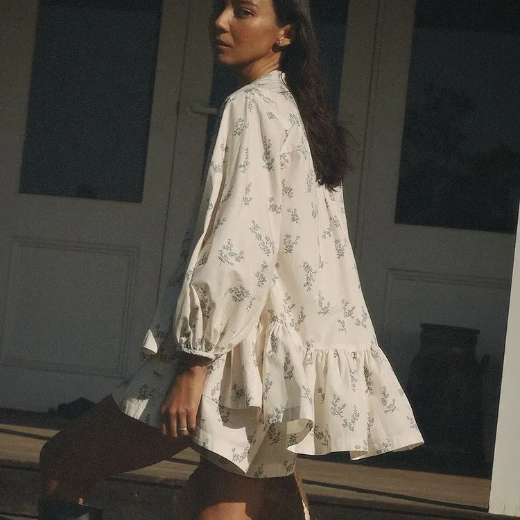 Playful Puff Sleeve Ruffled Top and Printed Shorts Two-Piece Set for Trendy Summer Style