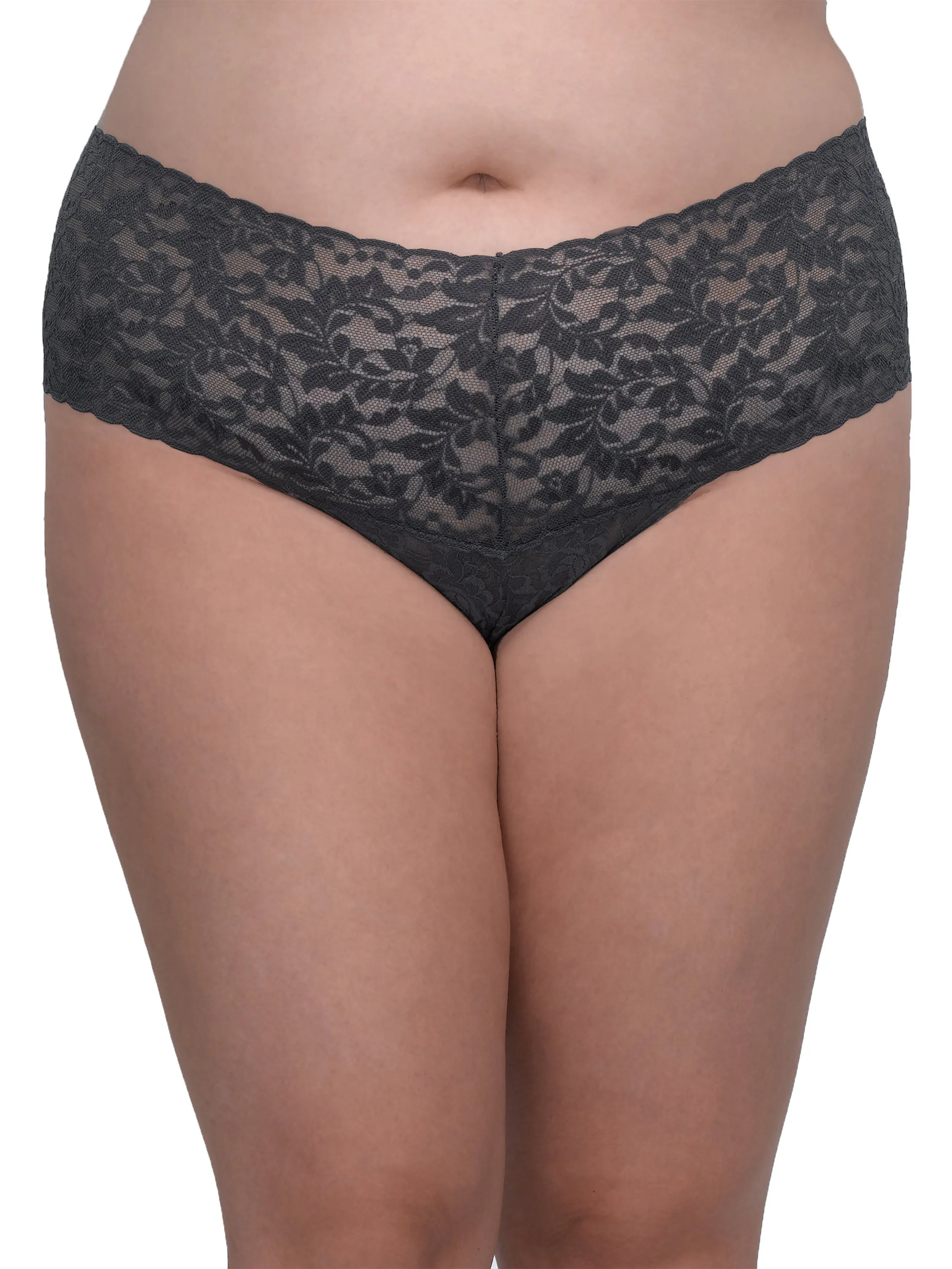 Plus Size Retro Lace Thong Granite Grey