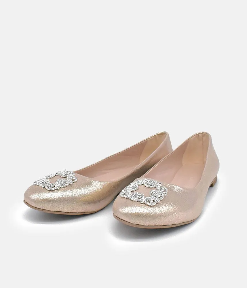 Plush Gold Embellished Ballet Flats