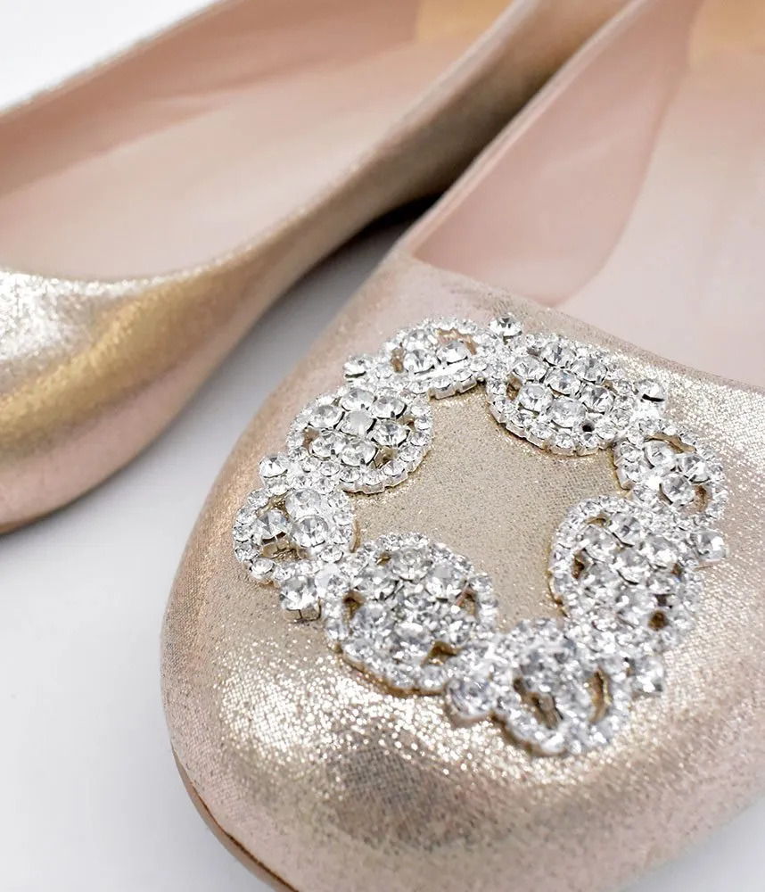 Plush Gold Embellished Ballet Flats