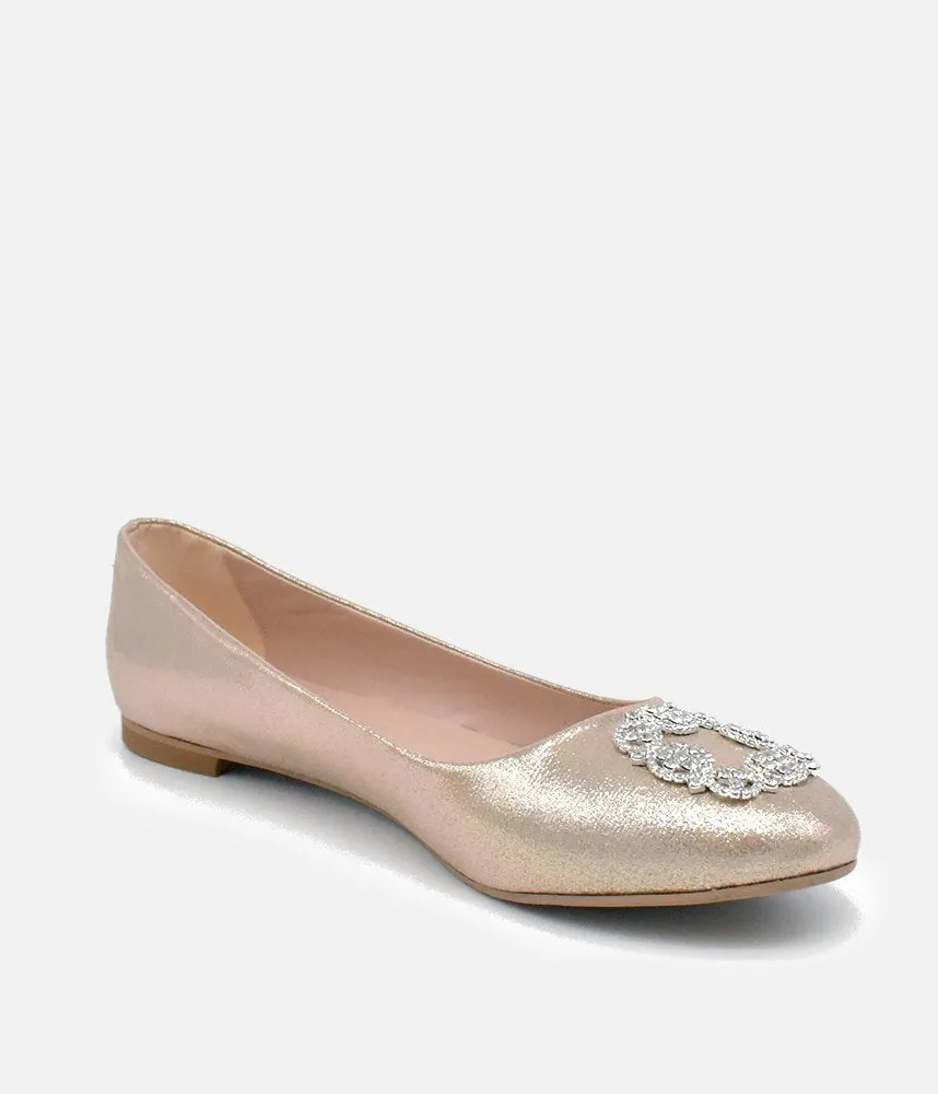 Plush Gold Embellished Ballet Flats