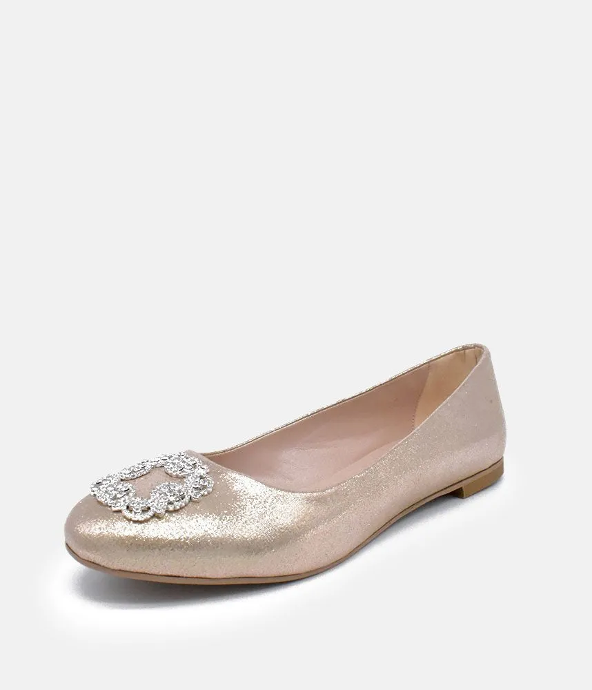 Plush Gold Embellished Ballet Flats