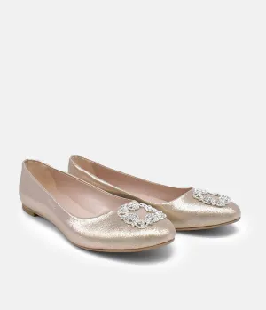 Plush Gold Embellished Ballet Flats