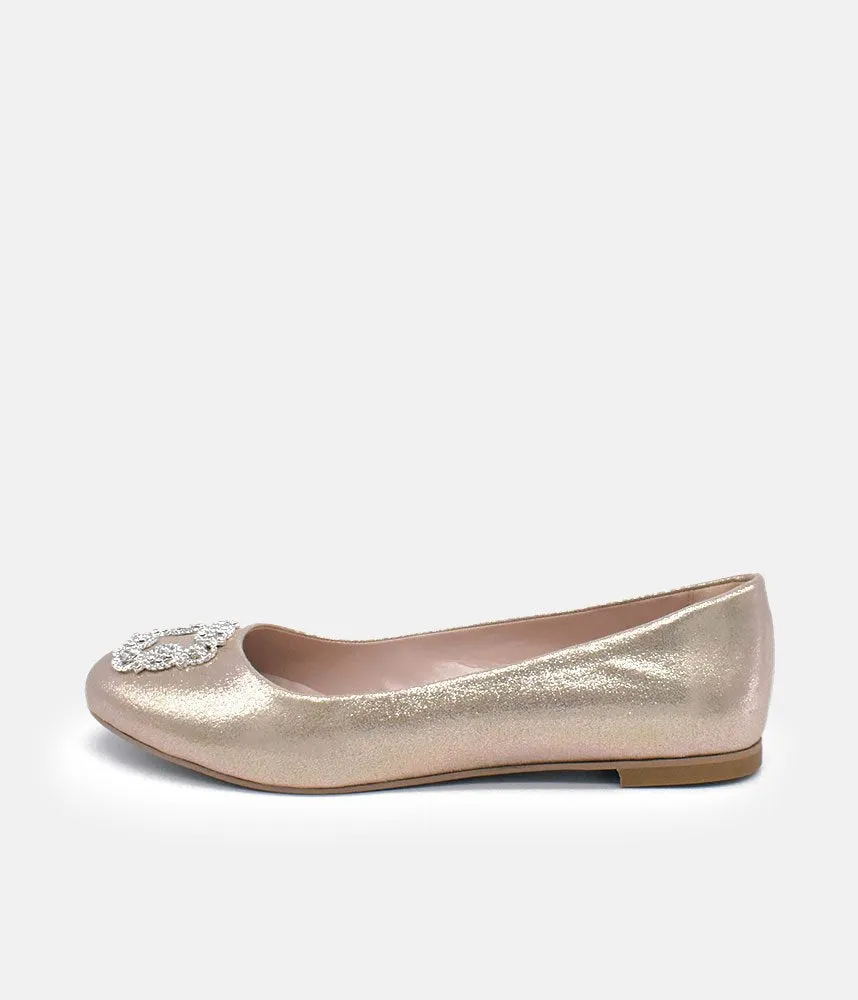 Plush Gold Embellished Ballet Flats