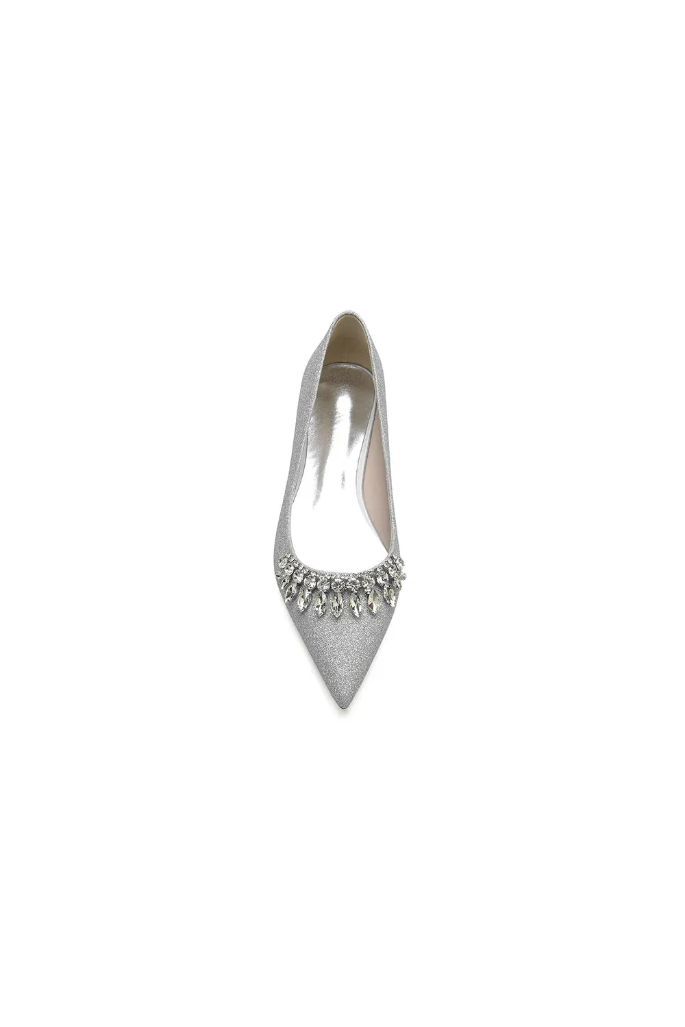 Pointed Toe Glitter Low Heels With Rhinestone