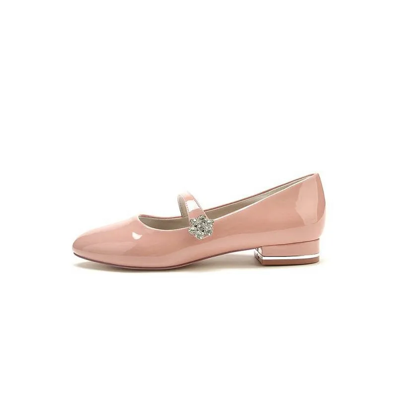 Pointed Toe Patent Leather Beaded Low Heels