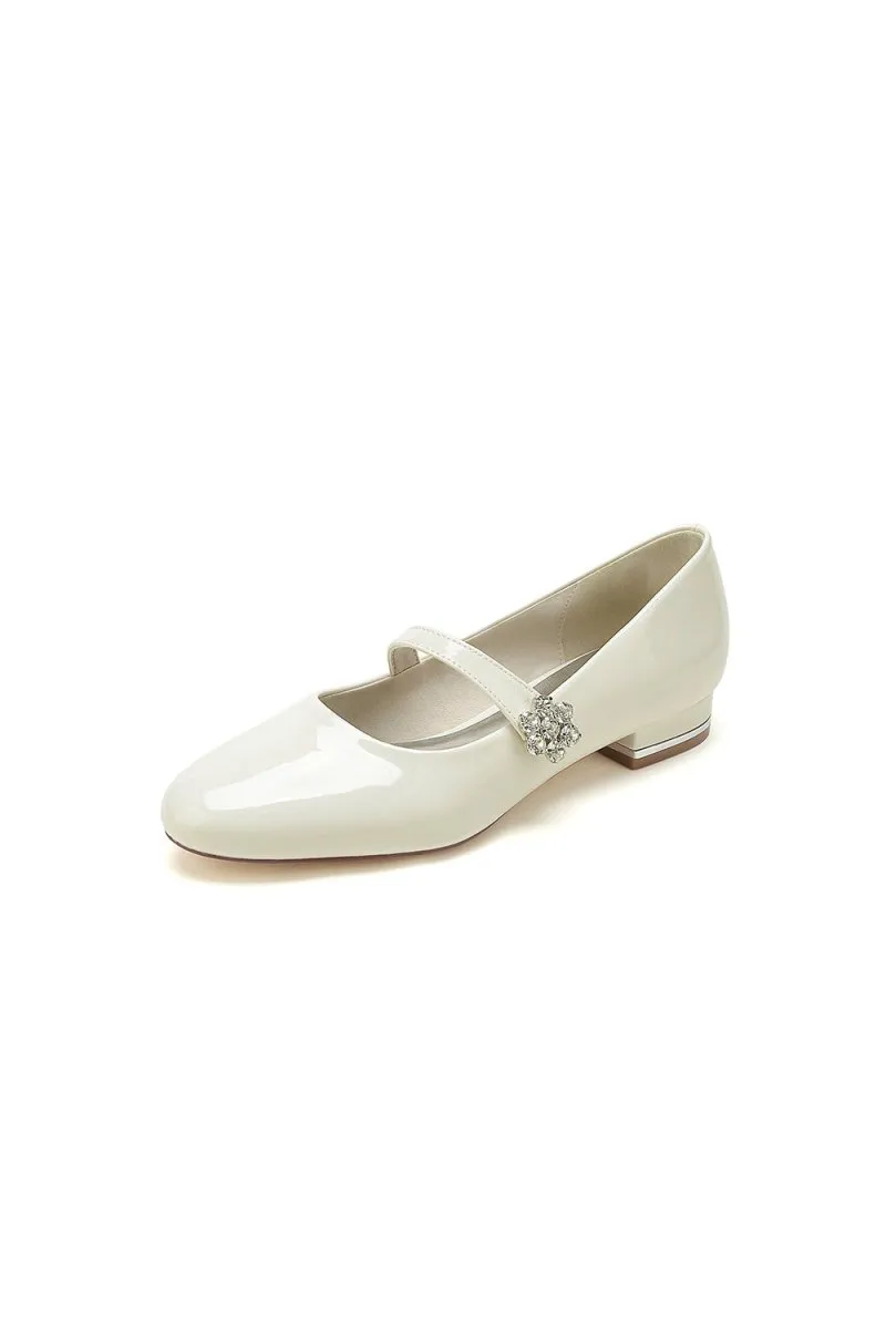 Pointed Toe Patent Leather Beaded Low Heels