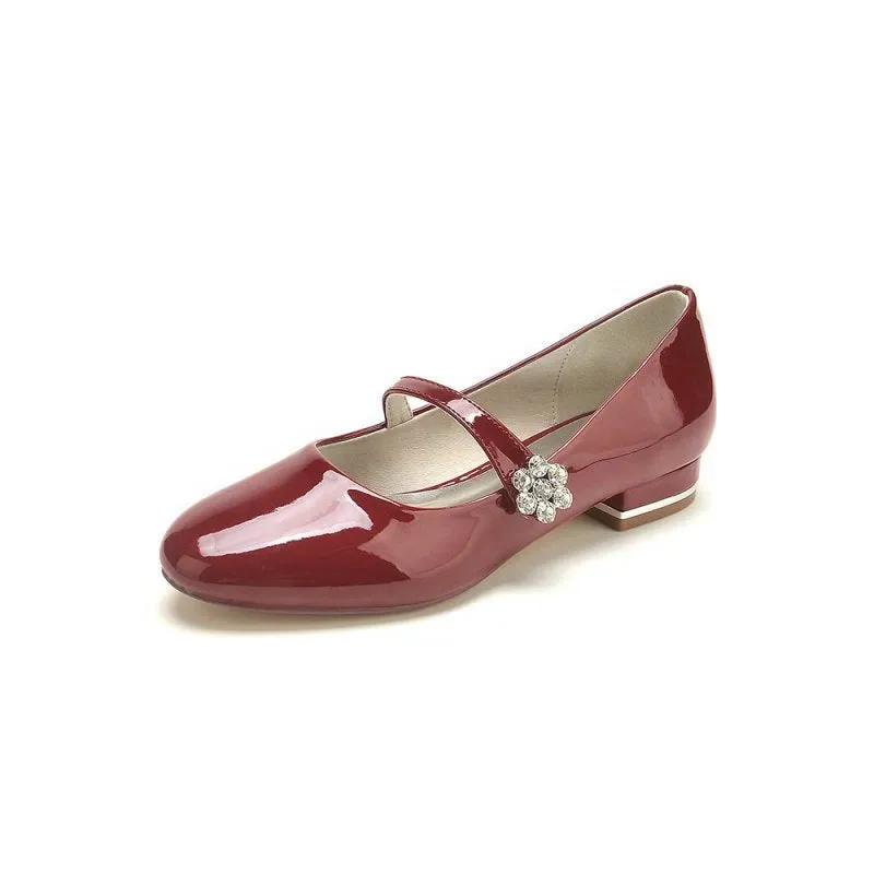 Pointed Toe Patent Leather Beaded Low Heels