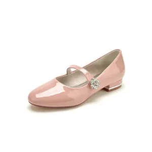 Pointed Toe Patent Leather Beaded Low Heels