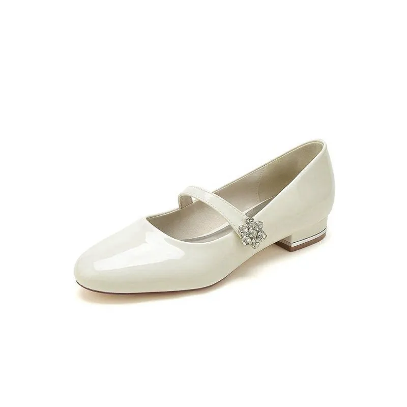 Pointed Toe Patent Leather Beaded Low Heels