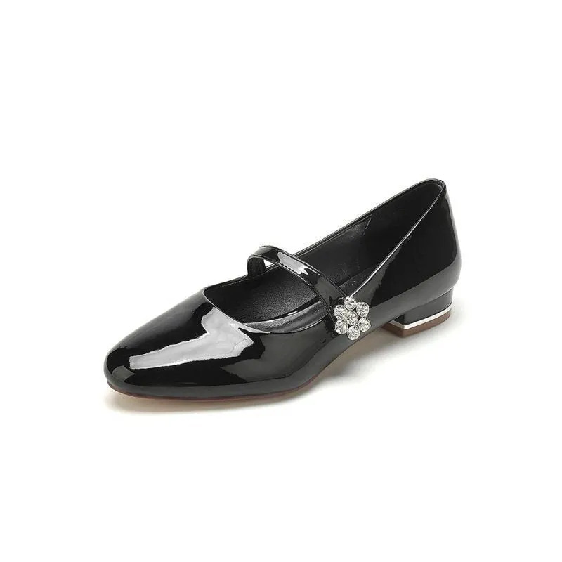 Pointed Toe Patent Leather Beaded Low Heels