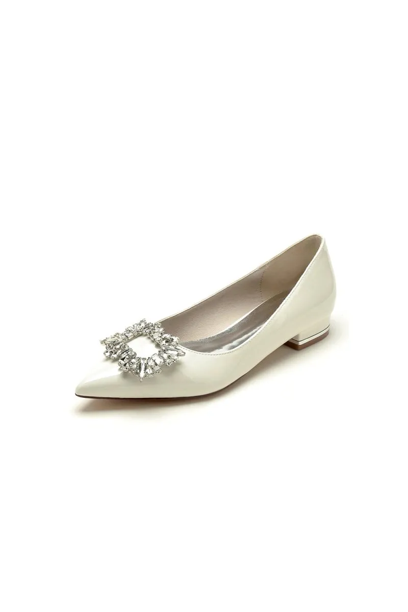 Pointed Toe Slip-on Patent Leather With Rhinestone
