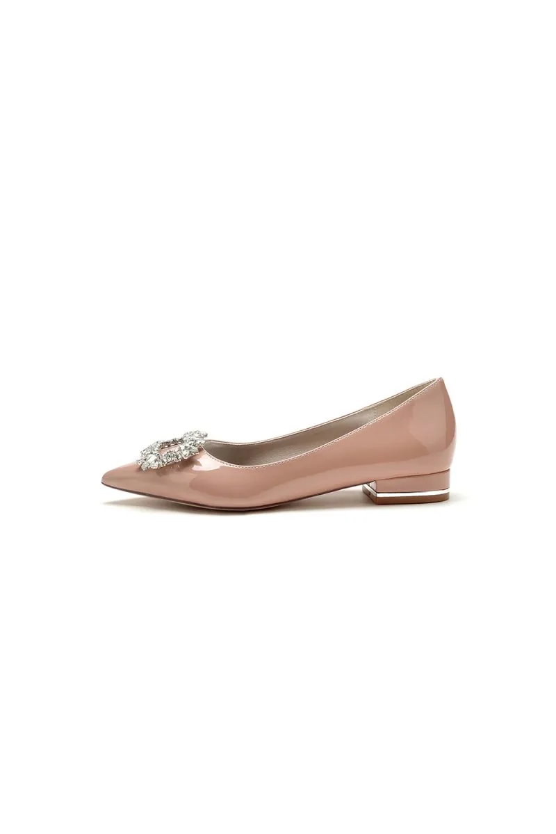 Pointed Toe Slip-on Patent Leather With Rhinestone
