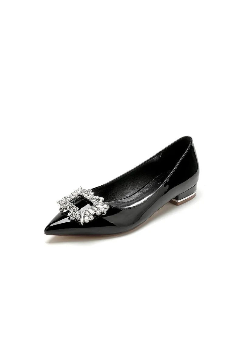 Pointed Toe Slip-on Patent Leather With Rhinestone