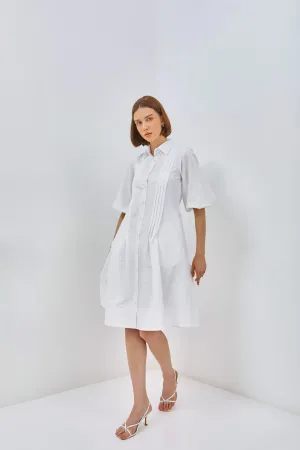PUFF SLEEVE PLEAT SHIRTDRESS