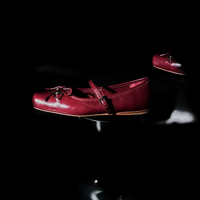 Red Leather Ballet Flats
