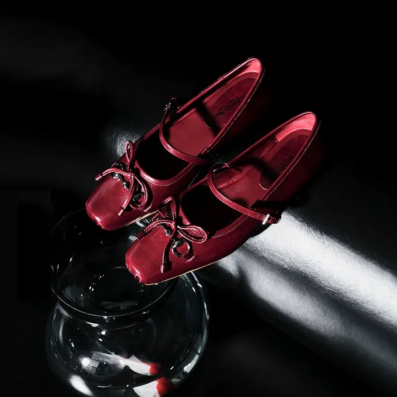Red Leather Ballet Flats