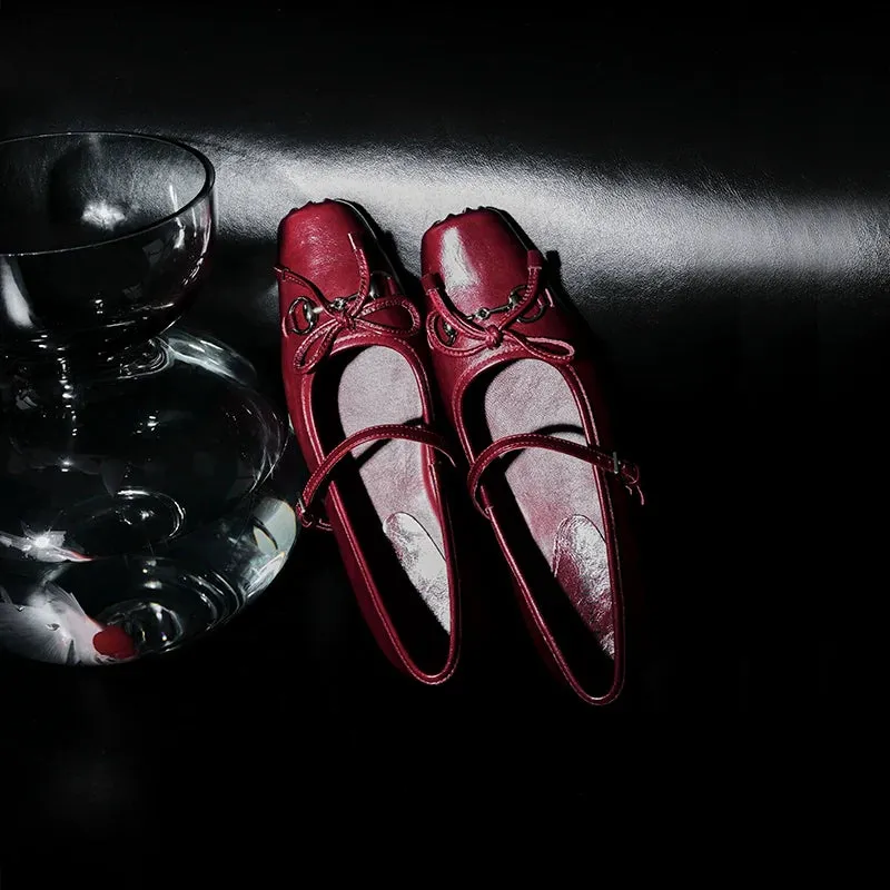 Red Leather Ballet Flats