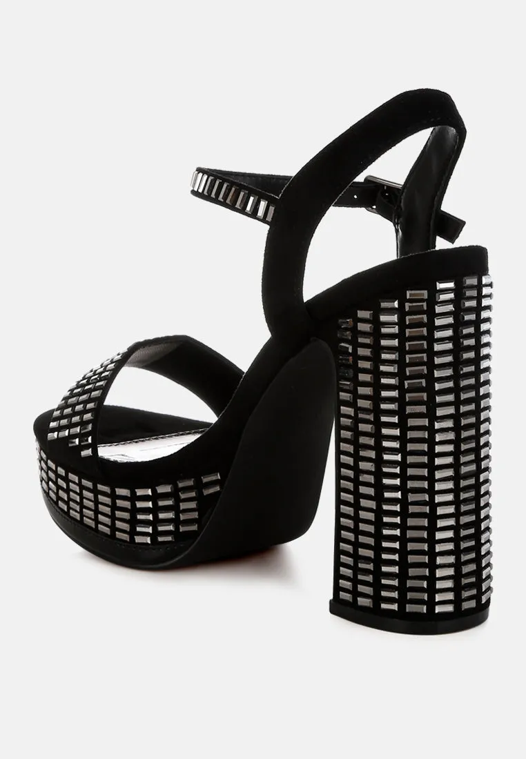 Rhinestones Embellished Ankle Strap Heels By RUW