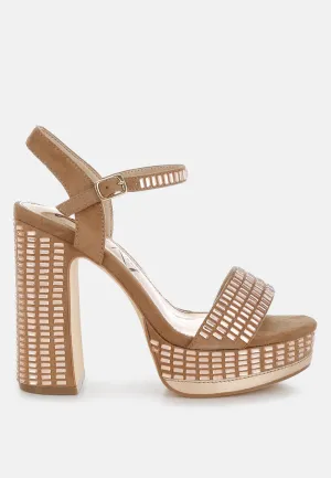 Rhinestones Embellished Ankle Strap Heels By RUW