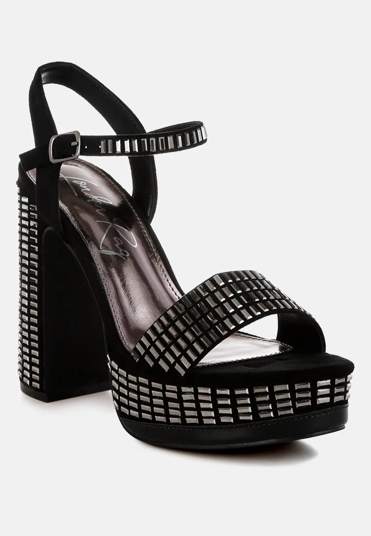 Rhinestones Embellished Ankle Strap Heels By RUW