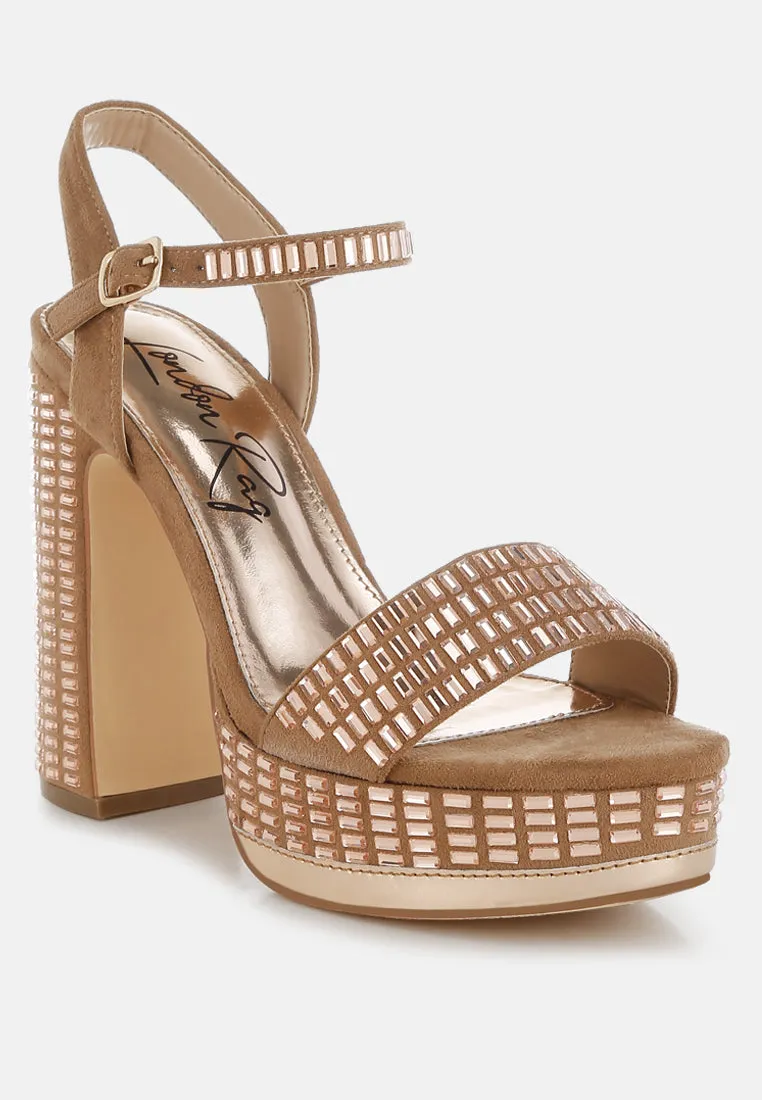 Rhinestones Embellished Ankle Strap Heels By RUW