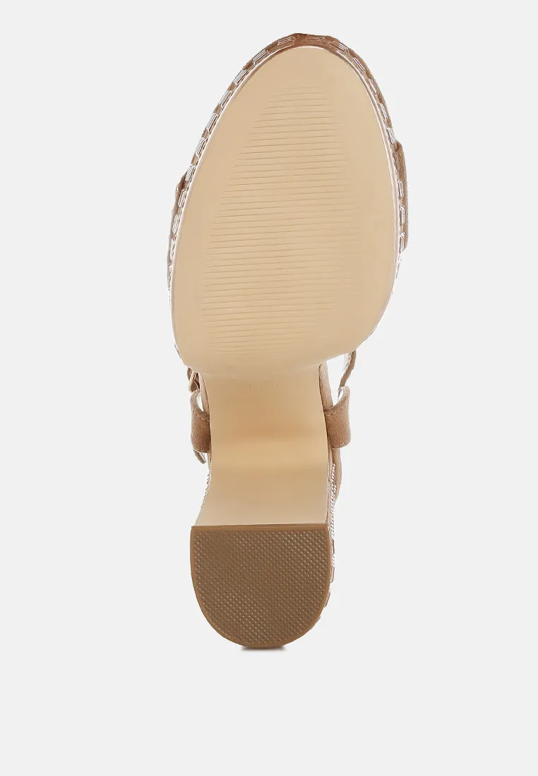 Rhinestones Embellished Ankle Strap Heels By RUW