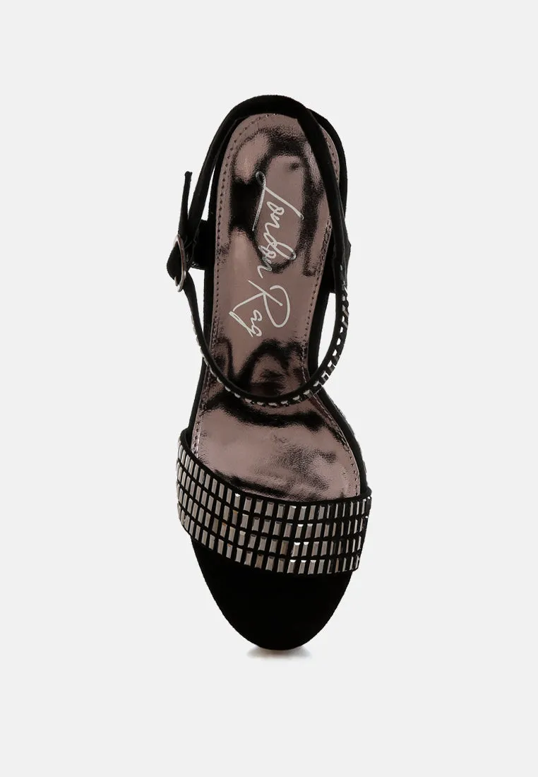 Rhinestones Embellished Ankle Strap Heels By RUW