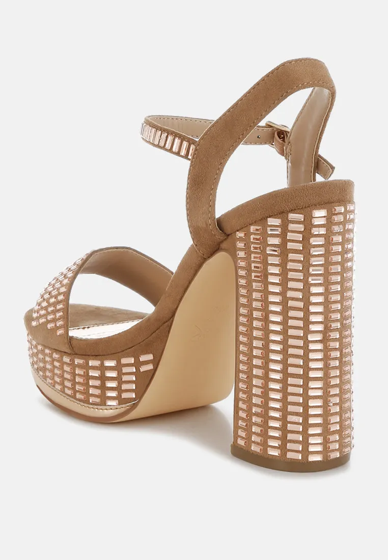 Rhinestones Embellished Ankle Strap Heels By RUW