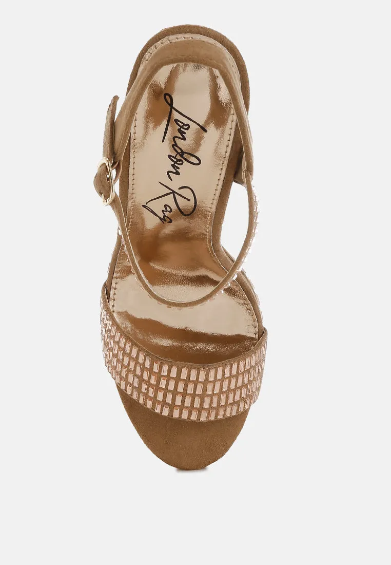 Rhinestones Embellished Ankle Strap Heels By RUW