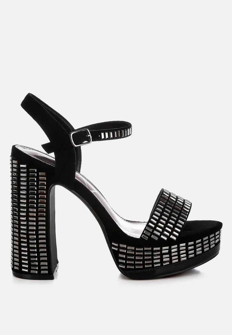 Rhinestones Embellished Ankle Strap Heels By RUW