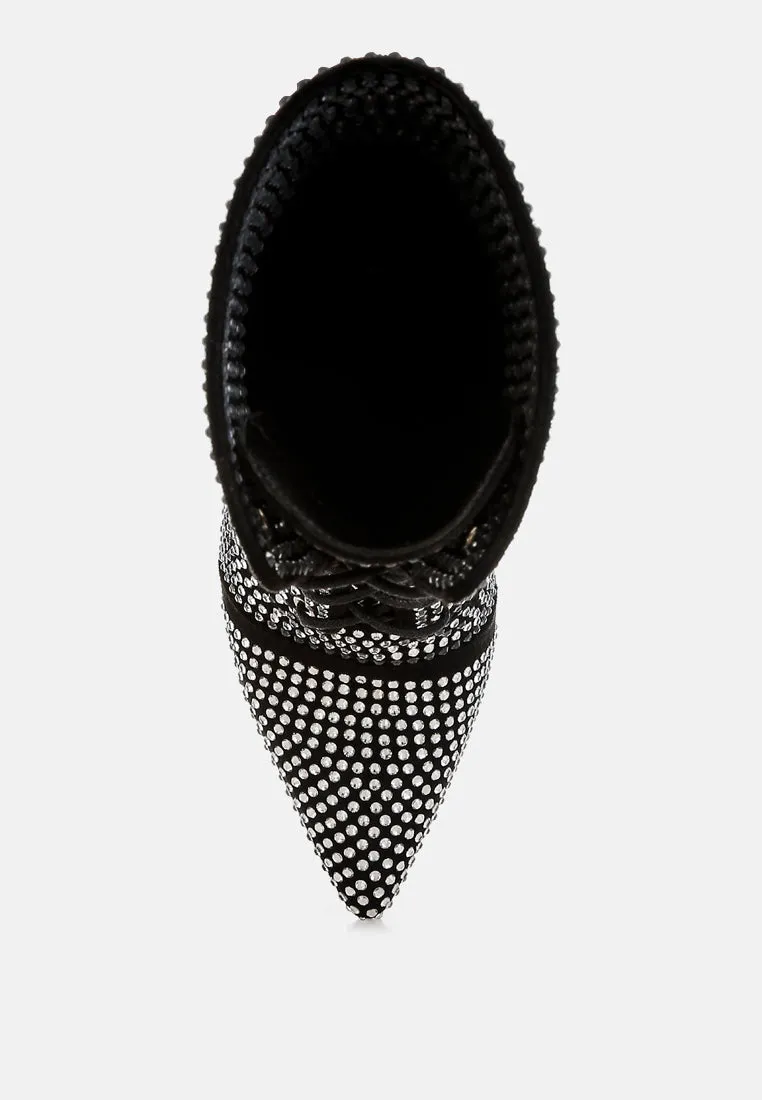 Rhinestones Embellished Calf Boots By RUW