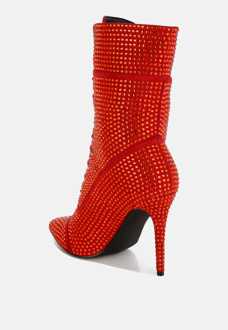 Rhinestones Embellished Calf Boots By RUW
