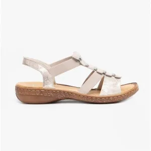 Rieker 62850-90 Regaina Ladies Strappy Sandals - Rose/Metallic
