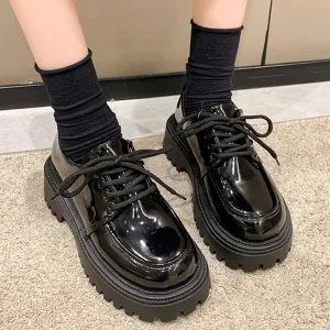 Rimocy Chunky Platform Oxfords Shoes for Women 2025 Spring Non Slip Lace Up Flats Woman Thick Bottom Patent Leather Gothic Shoes